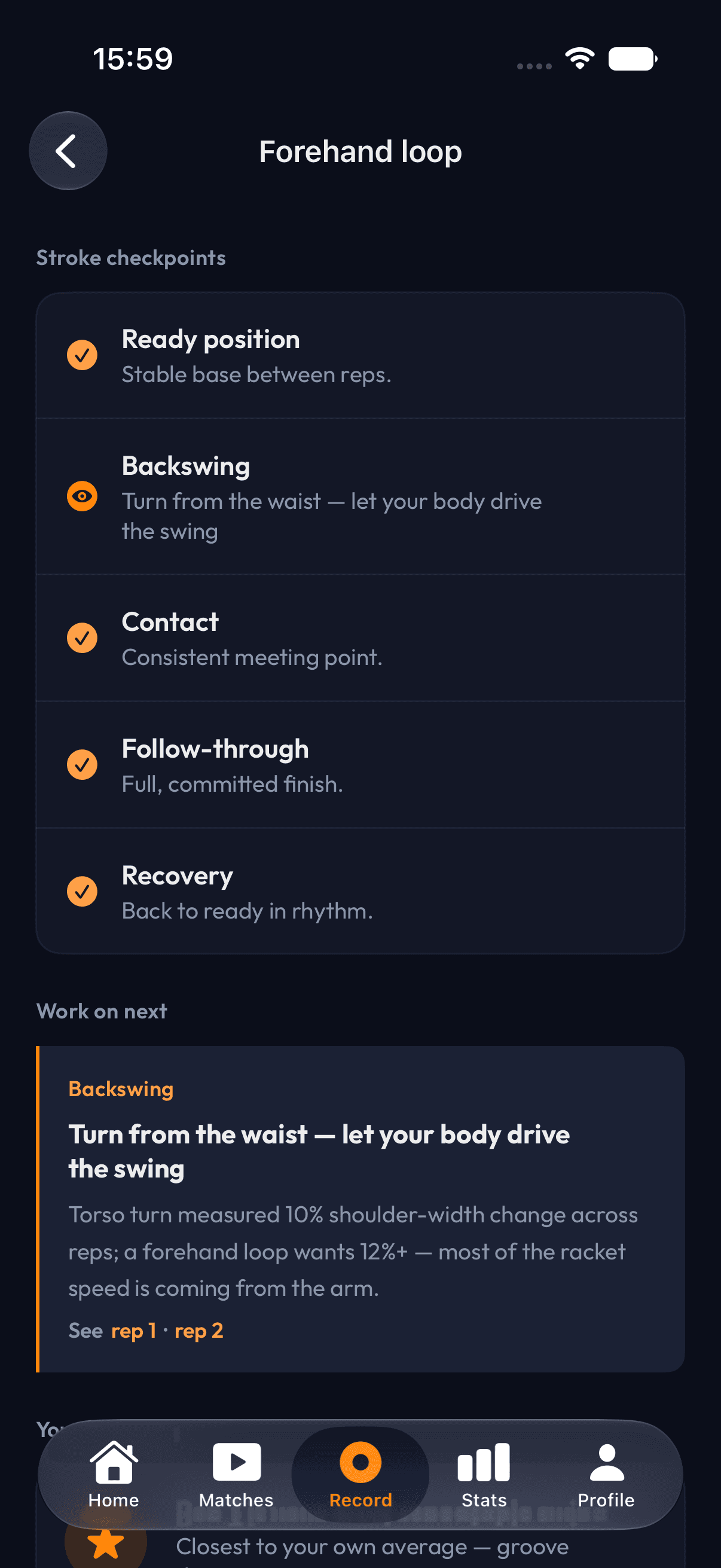 PaddleIQ AI table tennis stroke checkpoints